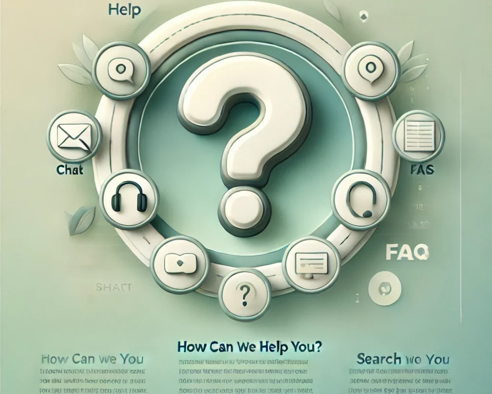 DALL·E 2024-11-16 17.51.09 - A modern and professional webpage design concept for a 'Help' page. The image features a clean layout with a large, friendly question mark icon in the